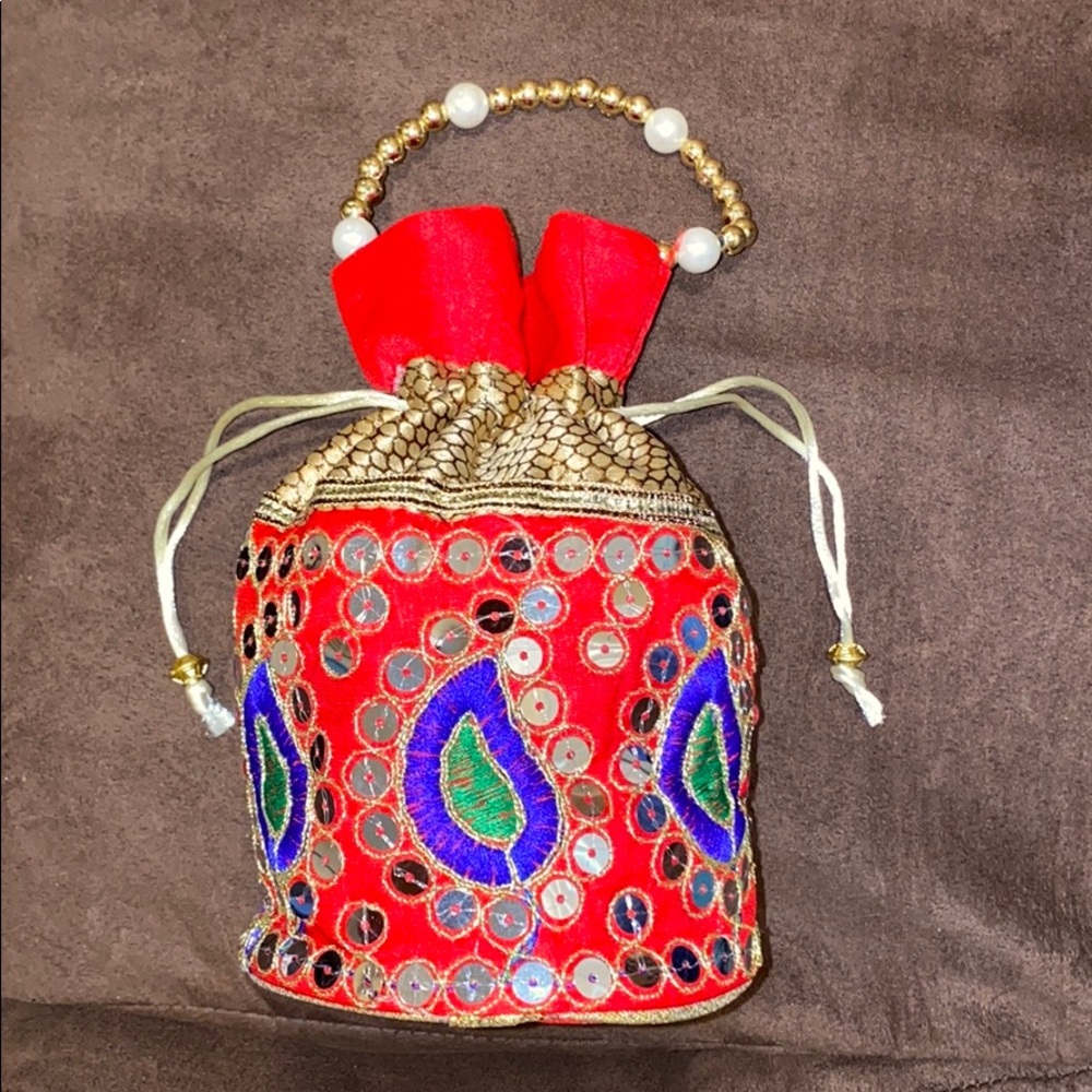 Bucket ethnic handbag purse clutch paisley